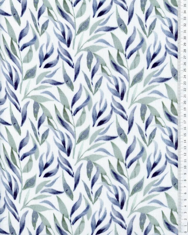 Digital Printed leaves Double Gauze White - Tissushop