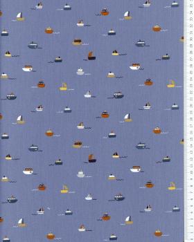 Cotton Popelin Boats on water Blue - Tissushop