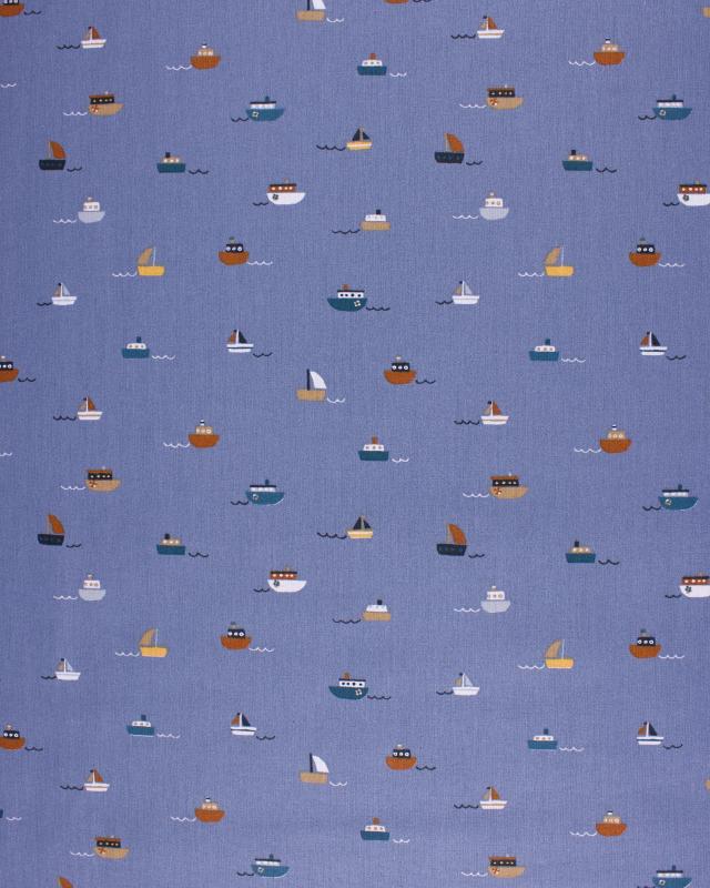 Cotton Popelin Boats on water Blue - Tissushop