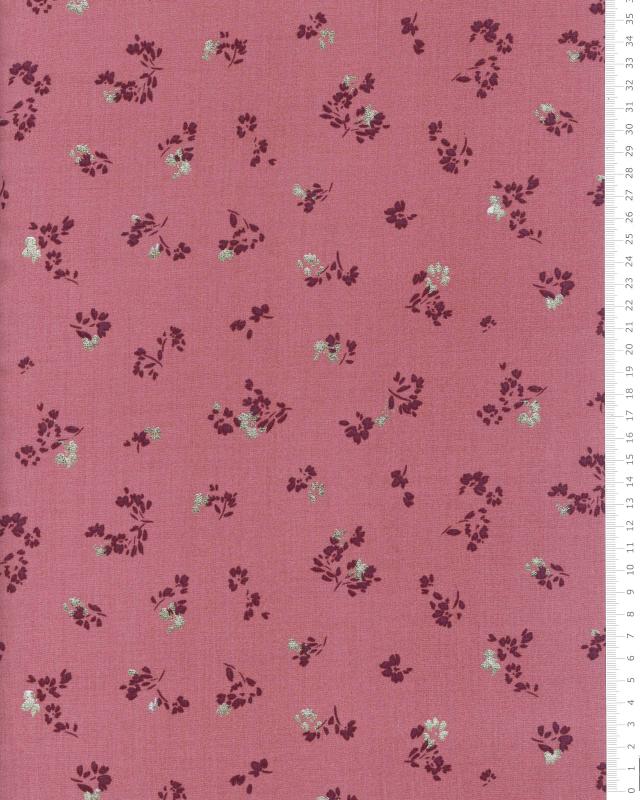 Viscose Radiance Petites fleurs dorées Framboise - Tissushop