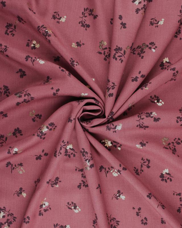 Viscose Radiance Petites fleurs dorées Framboise - Tissushop