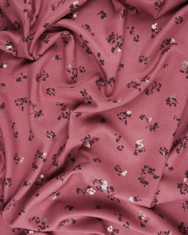 Viscose Radiance Petites fleurs dorées Framboise - Tissushop