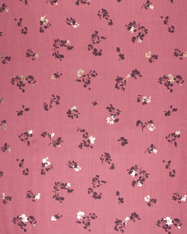 Viscose Radiance Petites fleurs dorées Framboise - Tissushop