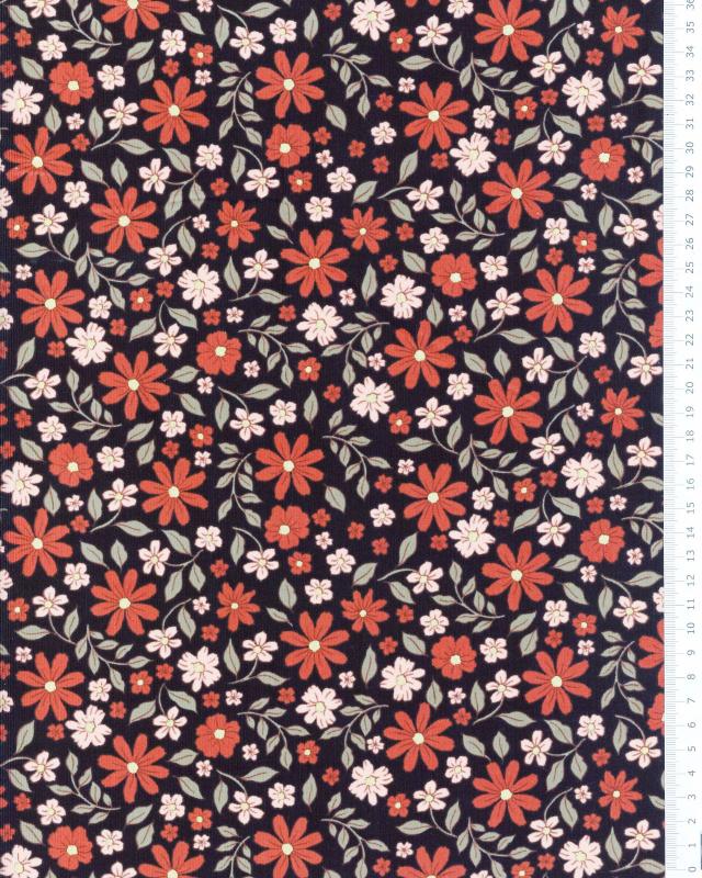 Corduroy flowers glitter fabric Black - Tissushop