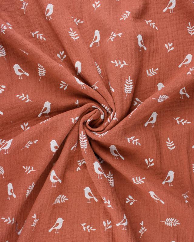 Double gauze bird pattern Rust - Tissushop