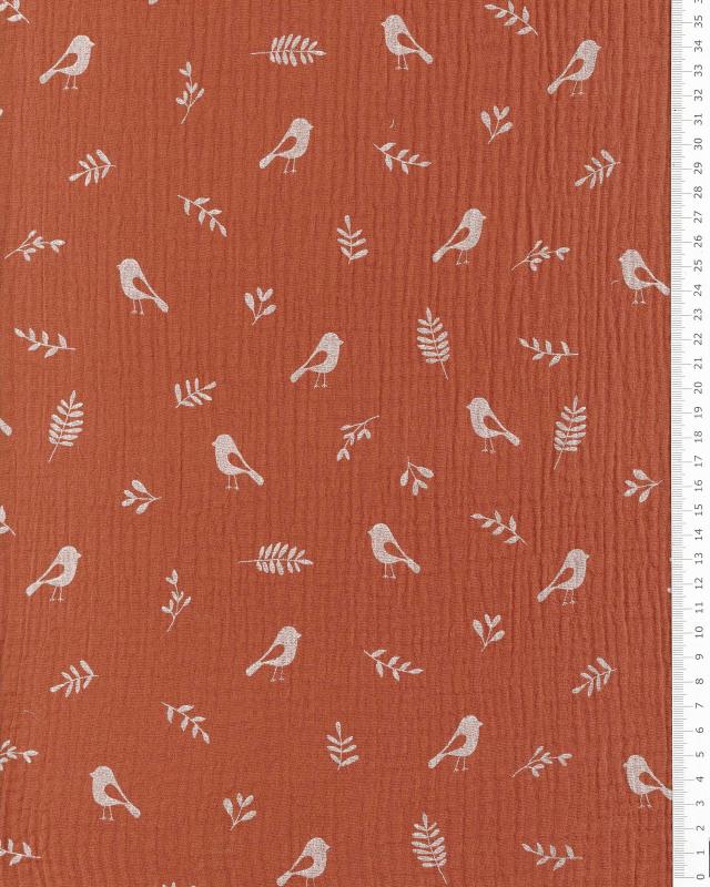 Double gauze bird pattern Rust - Tissushop