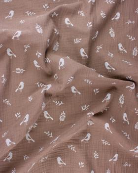 Double gauze bird pattern Taupe - Tissushop