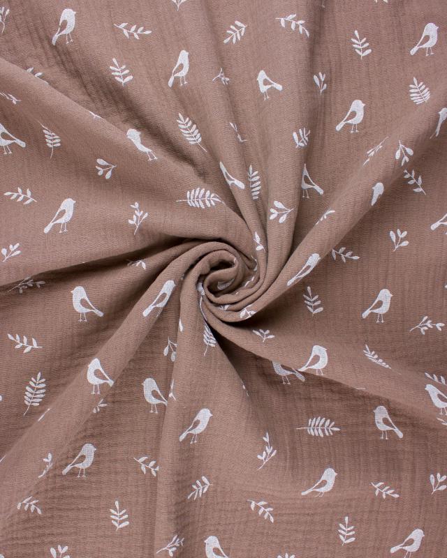 Double gauze bird pattern Taupe - Tissushop