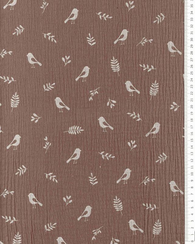 Double gauze bird pattern Taupe - Tissushop