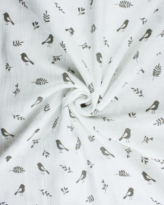 Double gauze bird pattern Off White - Tissushop