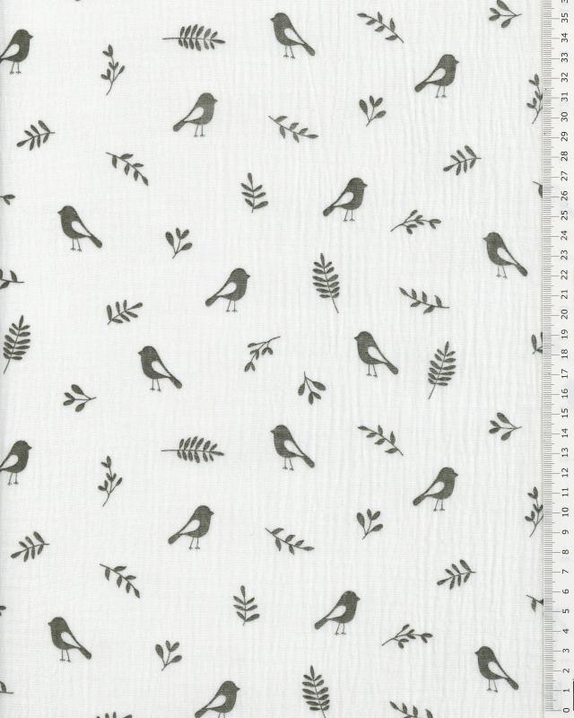 Double gauze bird pattern Off White - Tissushop