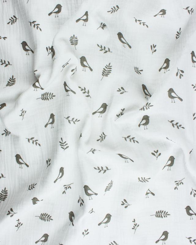 Double gauze bird pattern Off White - Tissushop