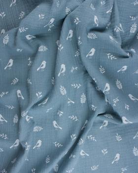 Double gauze bird pattern Blue - Tissushop