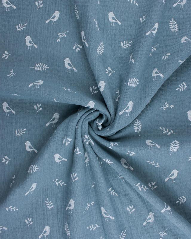 Double gauze bird pattern Blue - Tissushop