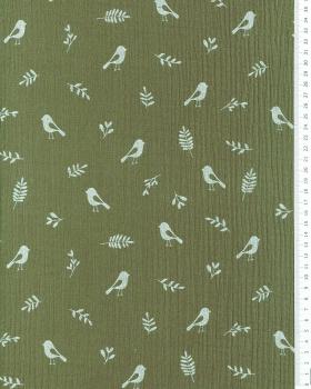 Double gauze bird pattern Khaki - Tissushop