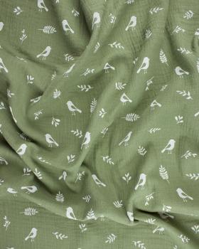 Double gauze bird pattern Khaki - Tissushop