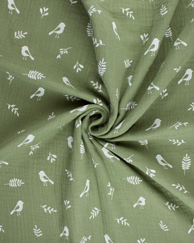 Double gauze bird pattern Khaki - Tissushop