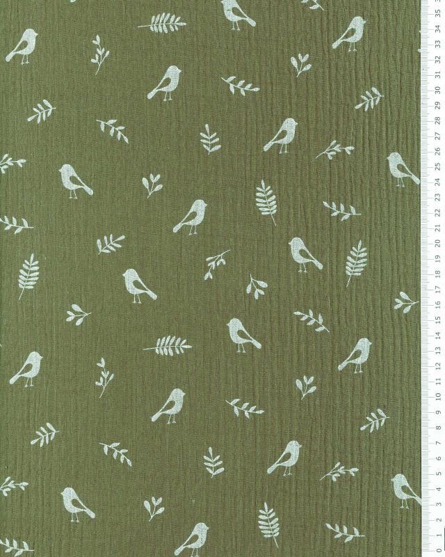 Double gauze bird pattern Khaki - Tissushop