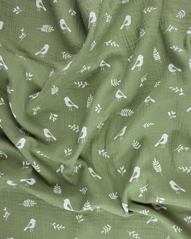 Double gauze bird pattern Khaki - Tissushop