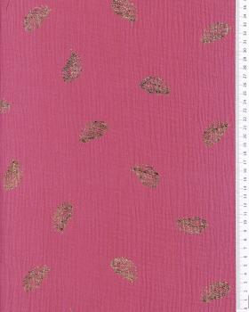 Double Gauze Golden Leaves Pink - Tissushop