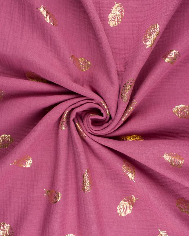 Double Gauze Golden Leaves Pink - Tissushop