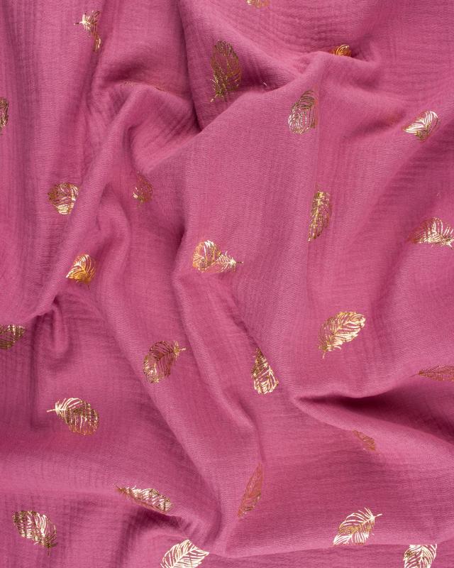 Double Gauze Golden Leaves Pink - Tissushop