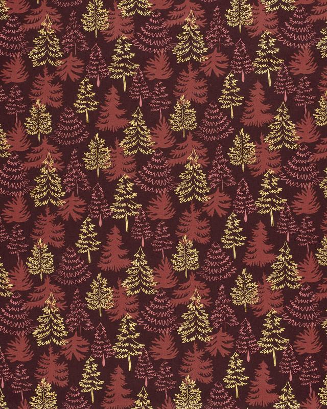 Christmas Trees Cotton Poplin Bordeaux - Tissushop