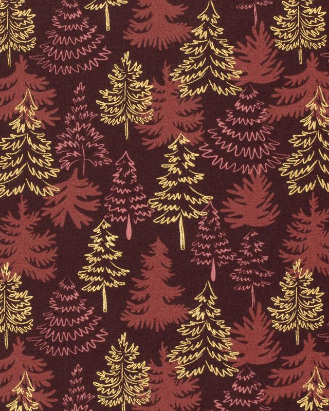 Christmas Trees Cotton Poplin Bordeaux - Tissushop