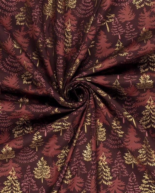 Christmas Trees Cotton Poplin Bordeaux - Tissushop