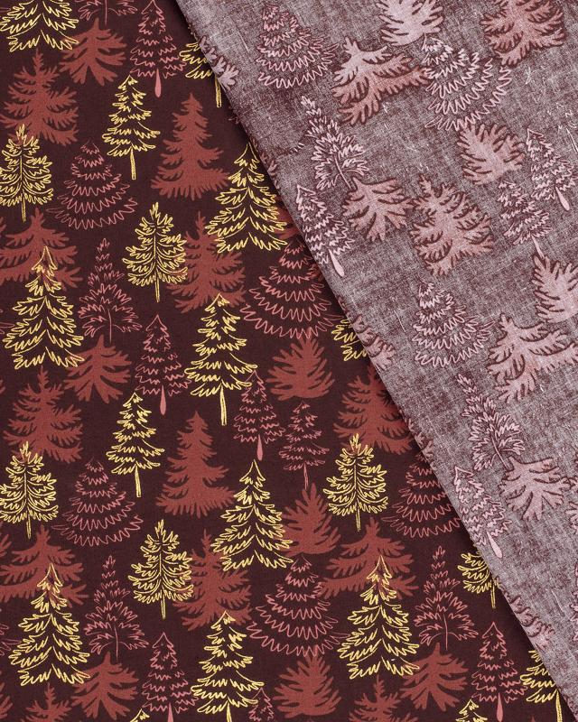 Christmas Trees Cotton Poplin Bordeaux - Tissushop