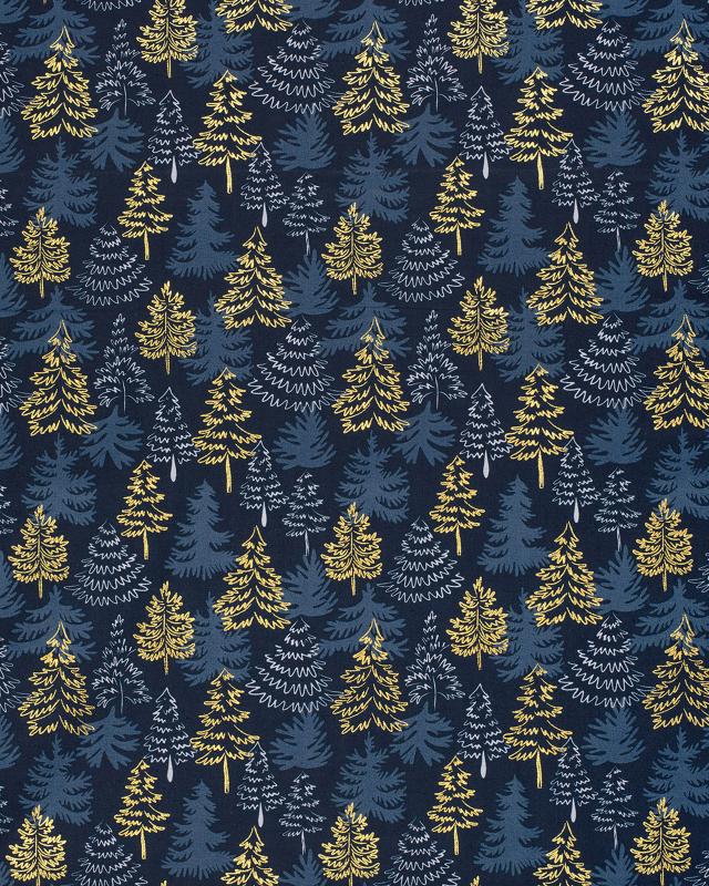 Christmas Trees Cotton Poplin Blue - Tissushop