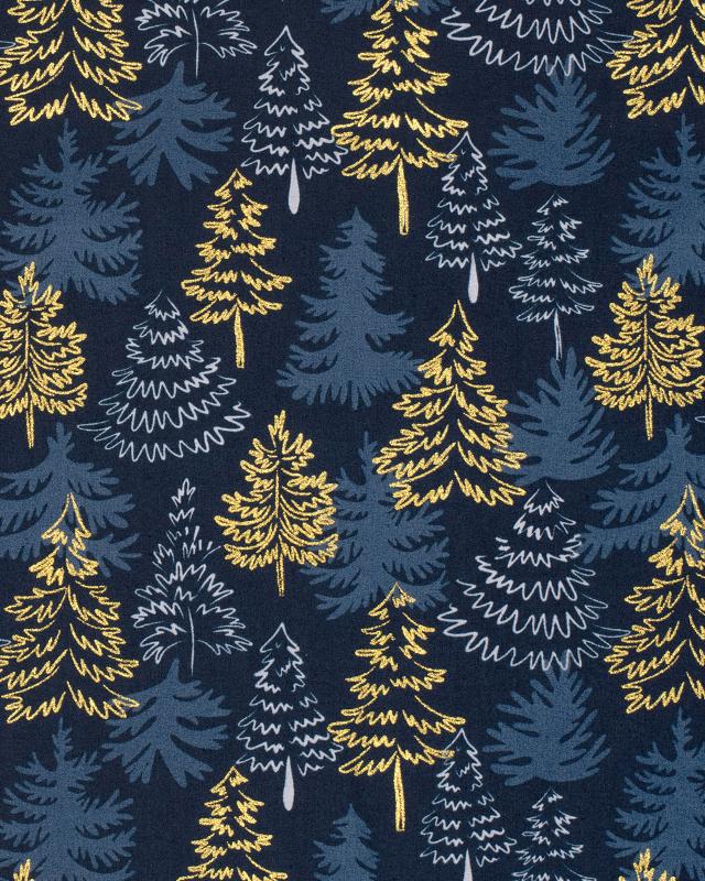 Christmas Trees Cotton Poplin Blue - Tissushop