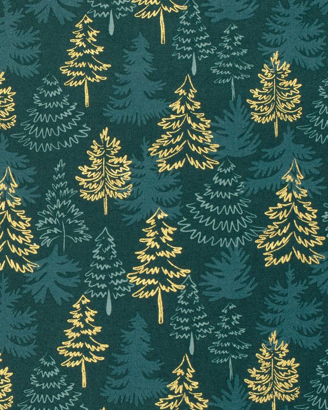 Christmas Trees Cotton Poplin Green - Tissushop