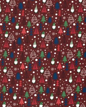 Elf and Christmas Tree Cotton Poplin Bordeaux - Tissushop