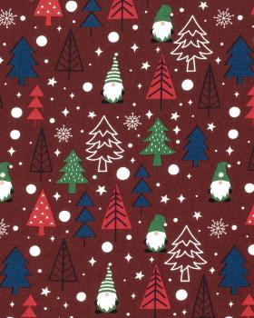 Elf and Christmas Tree Cotton Poplin Bordeaux - Tissushop