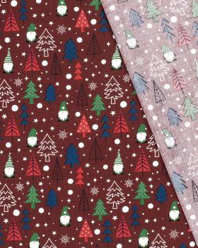 Elf and Christmas Tree Cotton Poplin Bordeaux - Tissushop