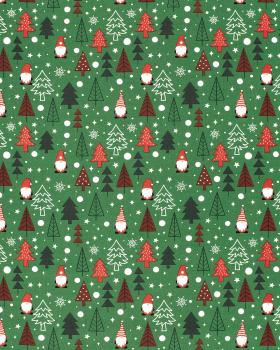 Elf and Christmas Tree Cotton Poplin Green - Tissushop