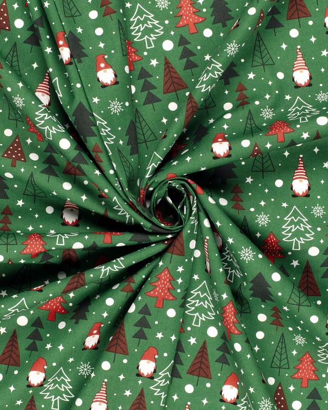 Elf and Christmas Tree Cotton Poplin Green - Tissushop