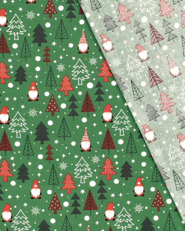 Elf and Christmas Tree Cotton Poplin Green - Tissushop