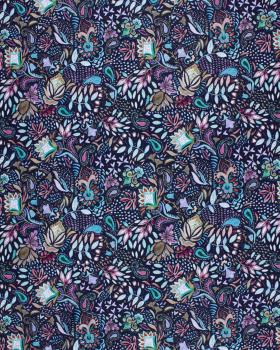 Jersey French Terry Digital Print Flowers Navy Blue - Tissushop