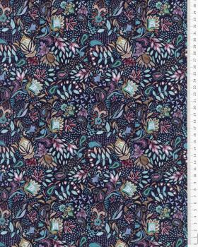 Jersey French Terry Digital Print Flowers Navy Blue - Tissushop