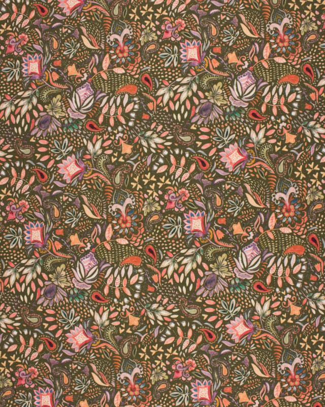 Jersey French Terry Digital Print Flowers Khaki - Tissushop