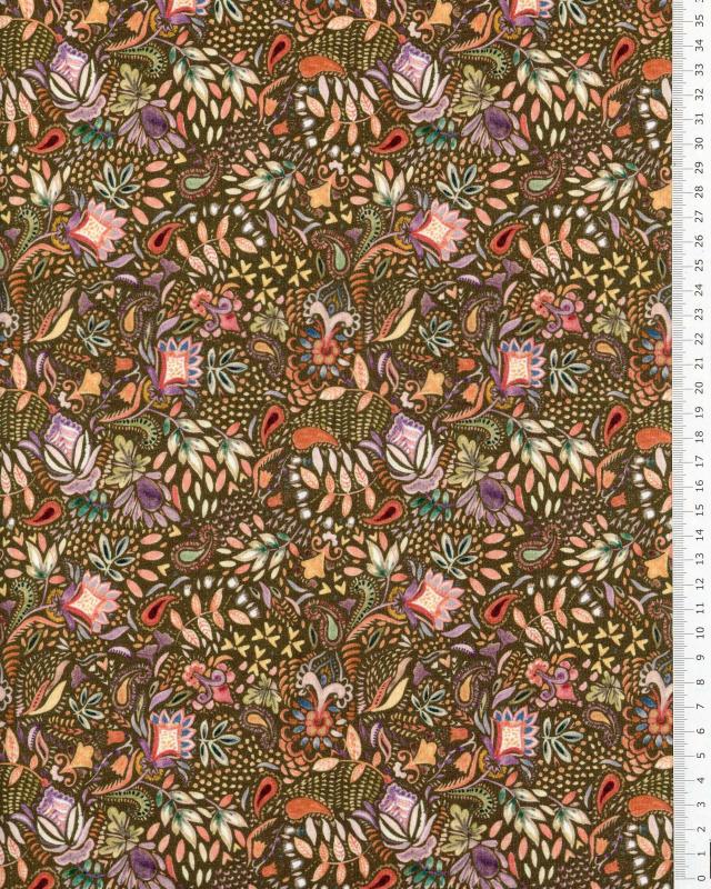 Jersey French Terry Digital Print Flowers Khaki - Tissushop