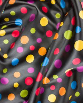 Satin Pois multicolore sur fond Noir - Tissushop