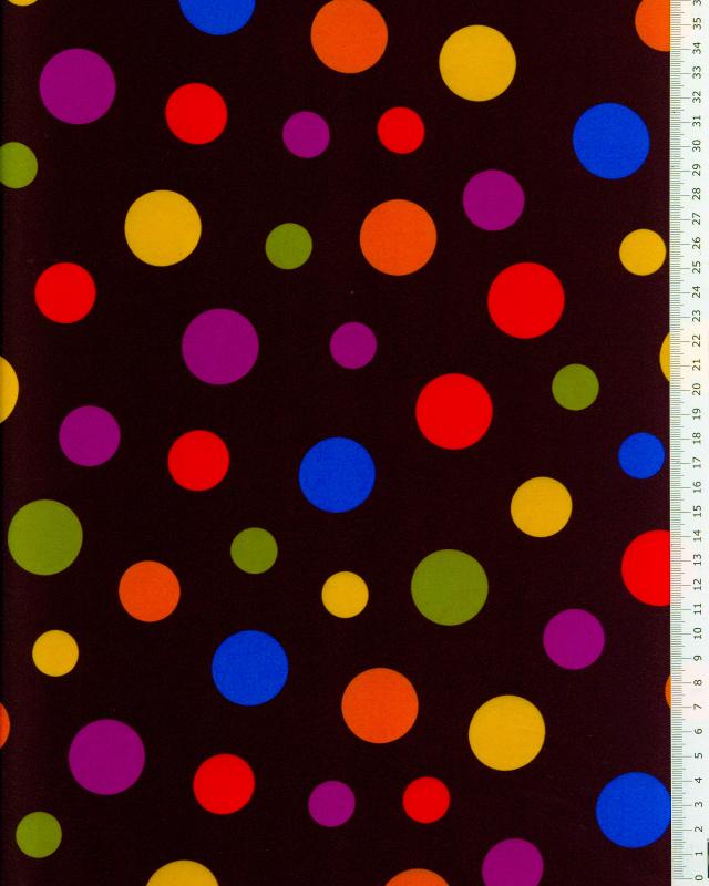 Satin Pois multicolore sur fond Noir - Tissushop