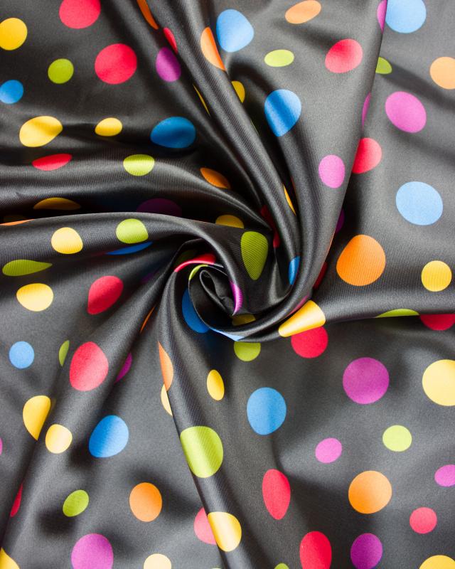 Satin Pois multicolore sur fond Noir - Tissushop