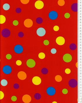 Satin Pois multicolore sur fond Rouge - Tissushop