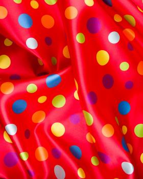 Satin Pois multicolore sur fond Rouge - Tissushop