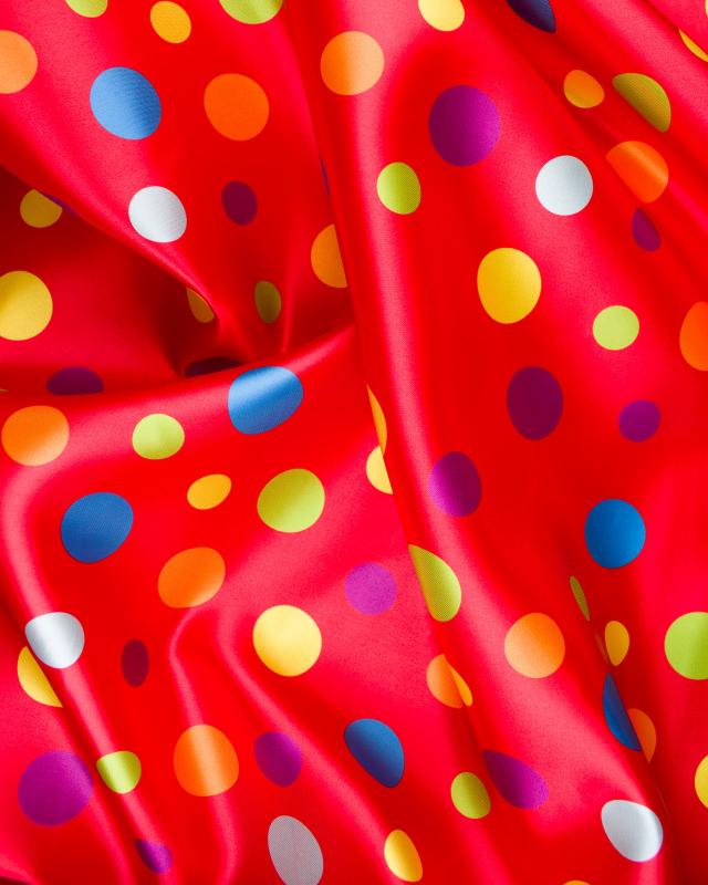 Satin Pois multicolore sur fond Rouge - Tissushop